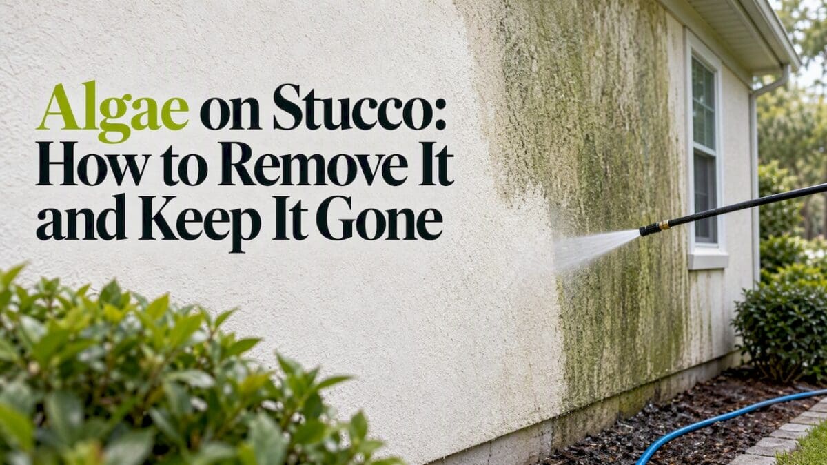 Green algae on a stucco home exterior